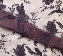 3 D Flowers Embroidered Silk Organza in Wine