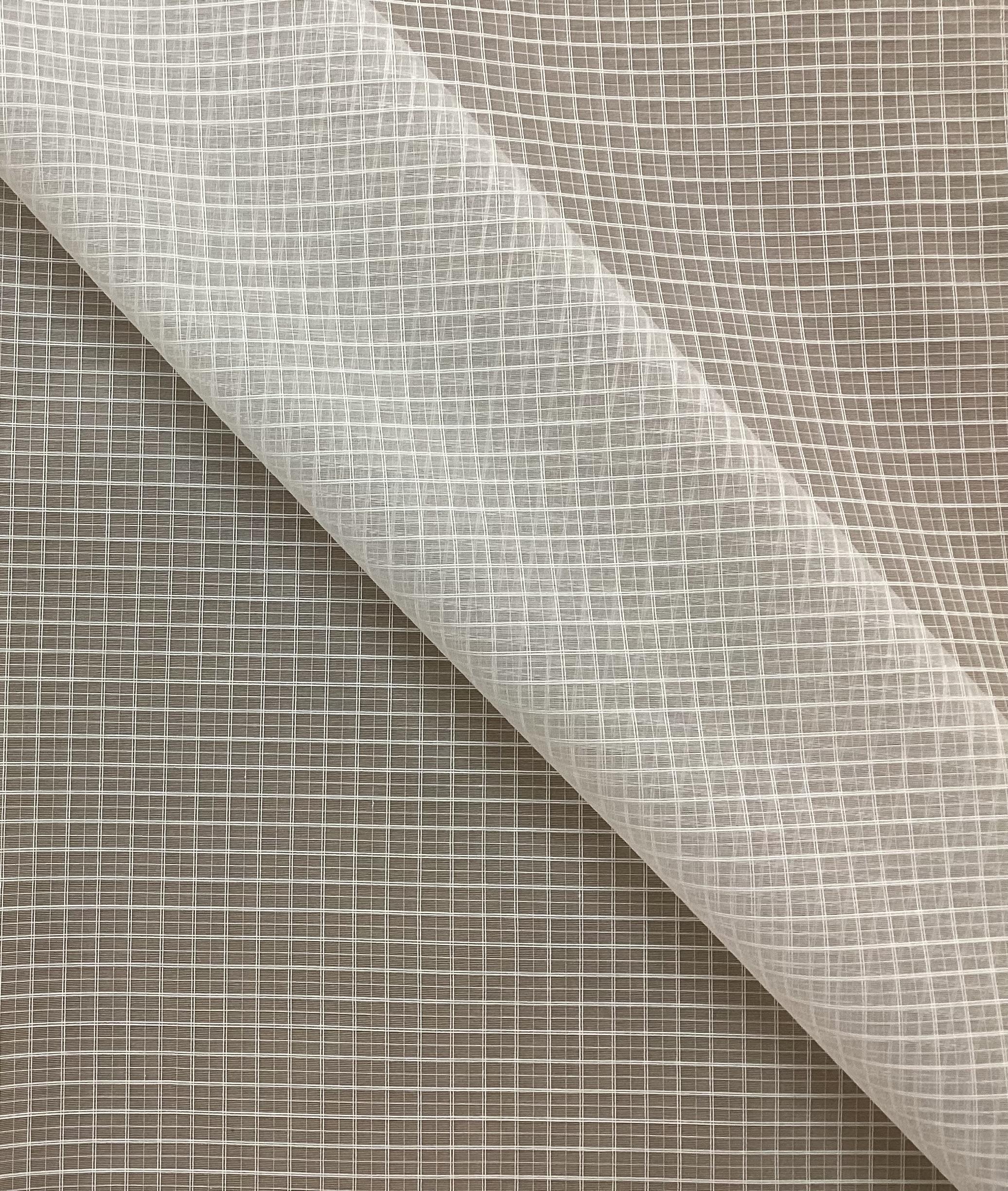 Cotton Novelty Windowpane Plaid Organdy In Pearl