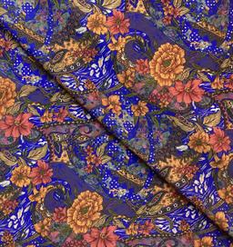 Made In Italy Silk Printed Stretch Charmeuse Floral Pattern In Jewel Tones