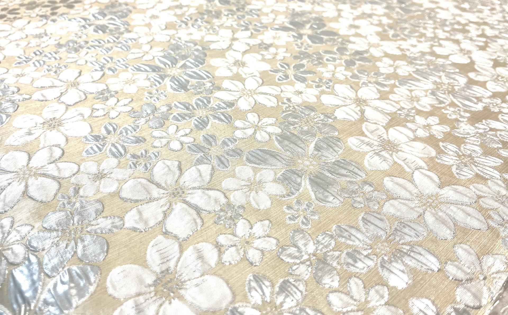 Italian Metallic Cream Brocade with Silver Flowers