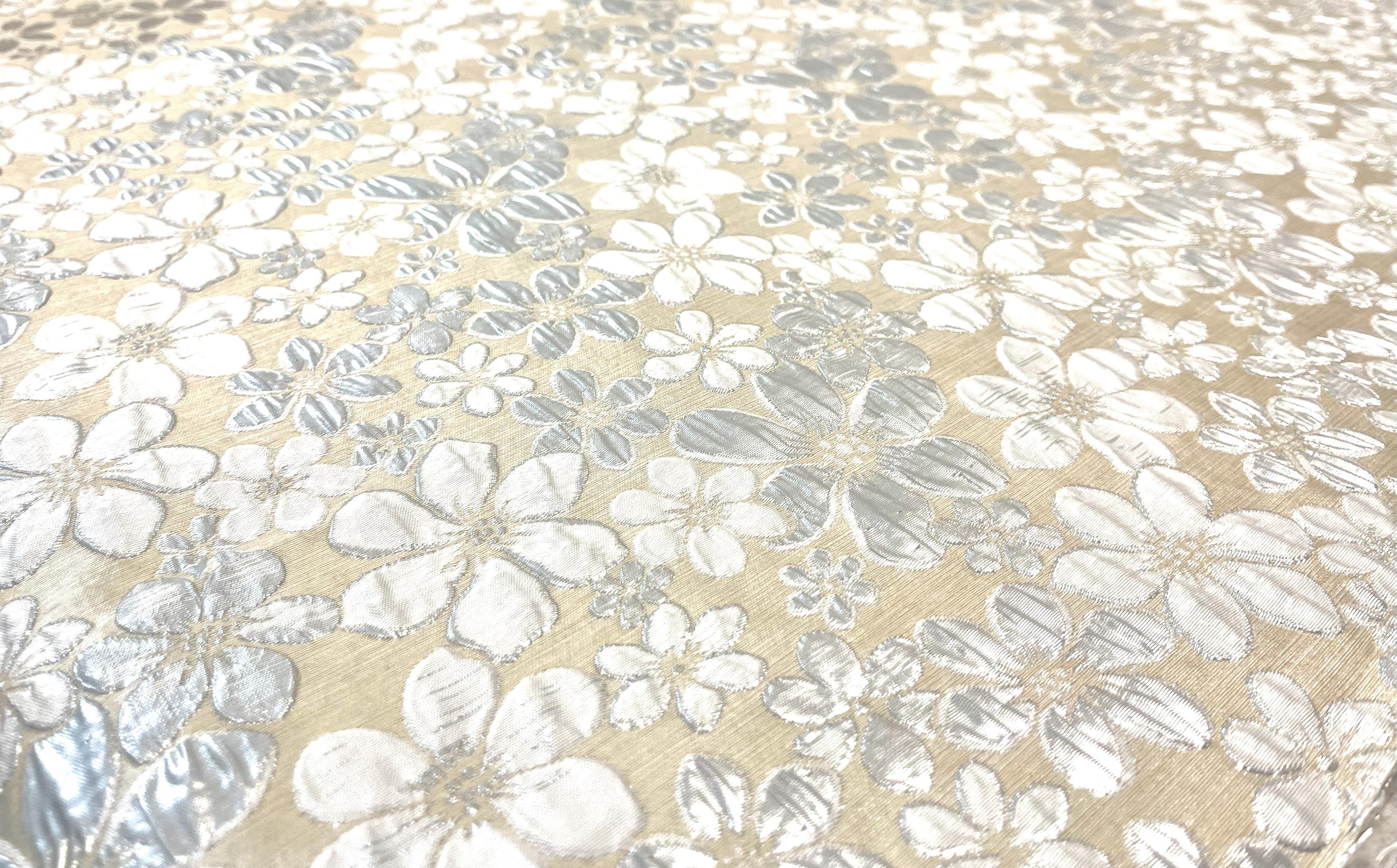 Italian Metallic Cream Brocade with Silver Flowers