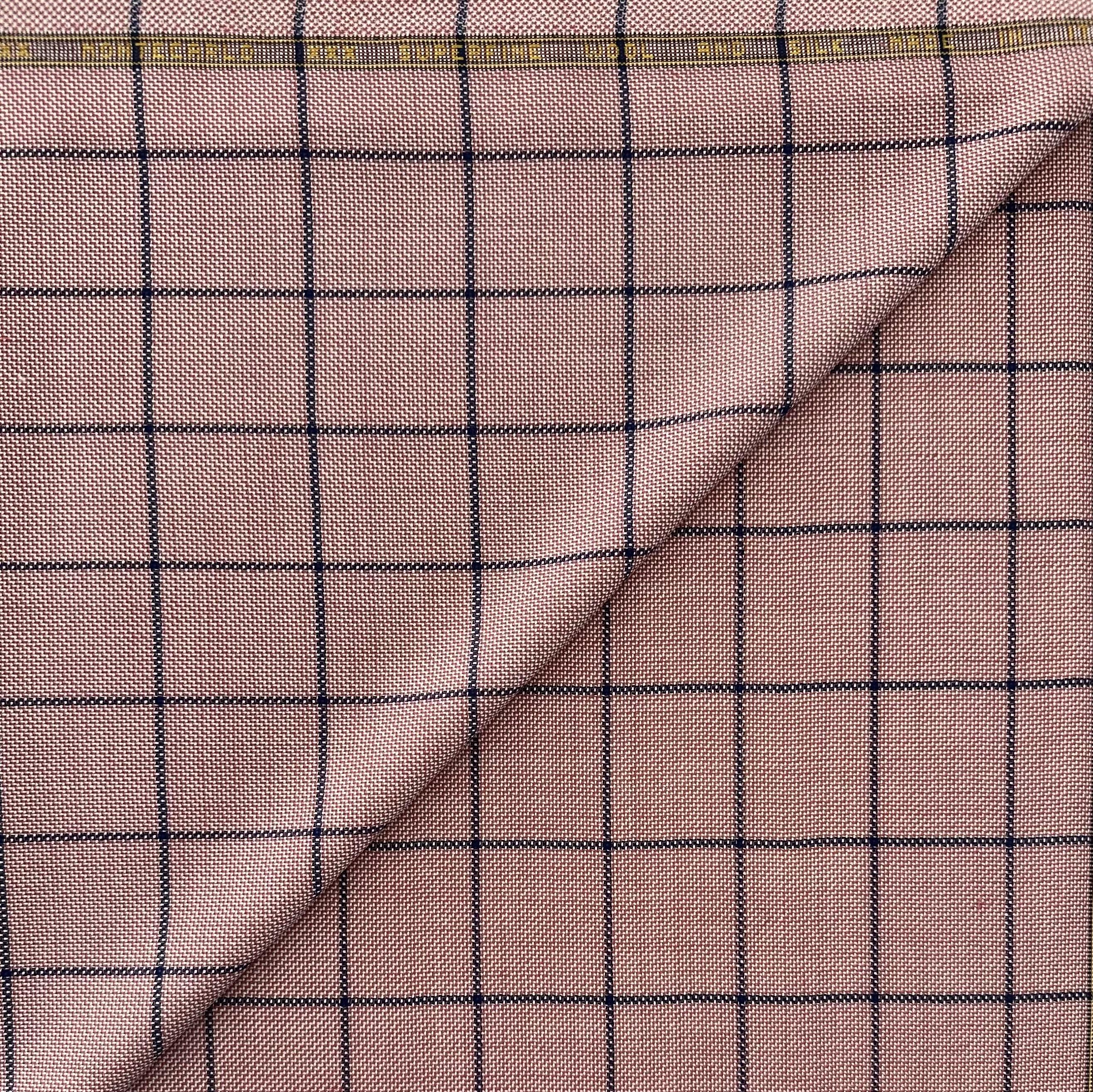 Italian Superfine Wool and Silk Windowpane Jacketing in Rose Navy