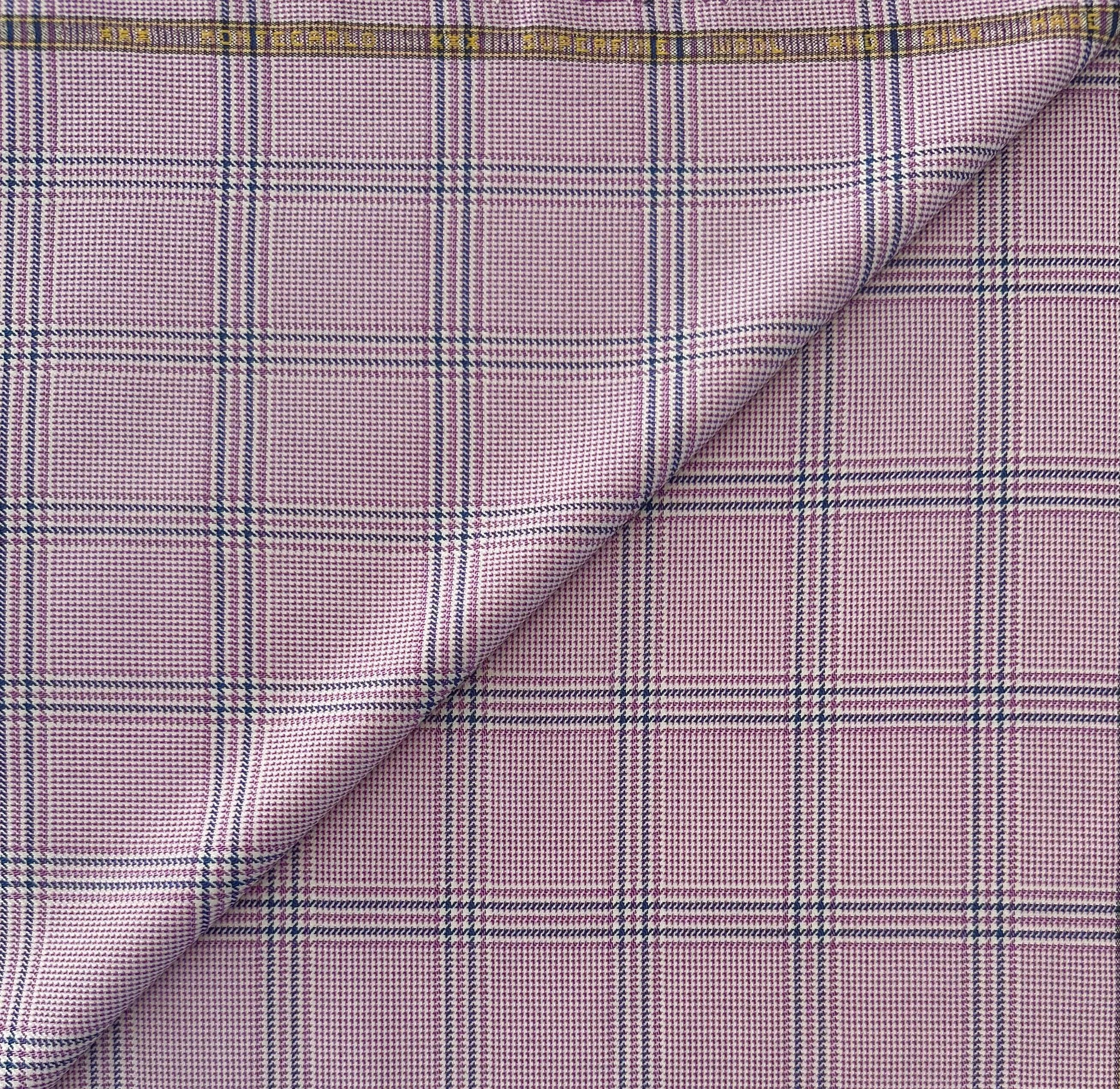 Italian Superfine Wool and Silk Glen Plaid Jacketing in Lilac Navy Bone