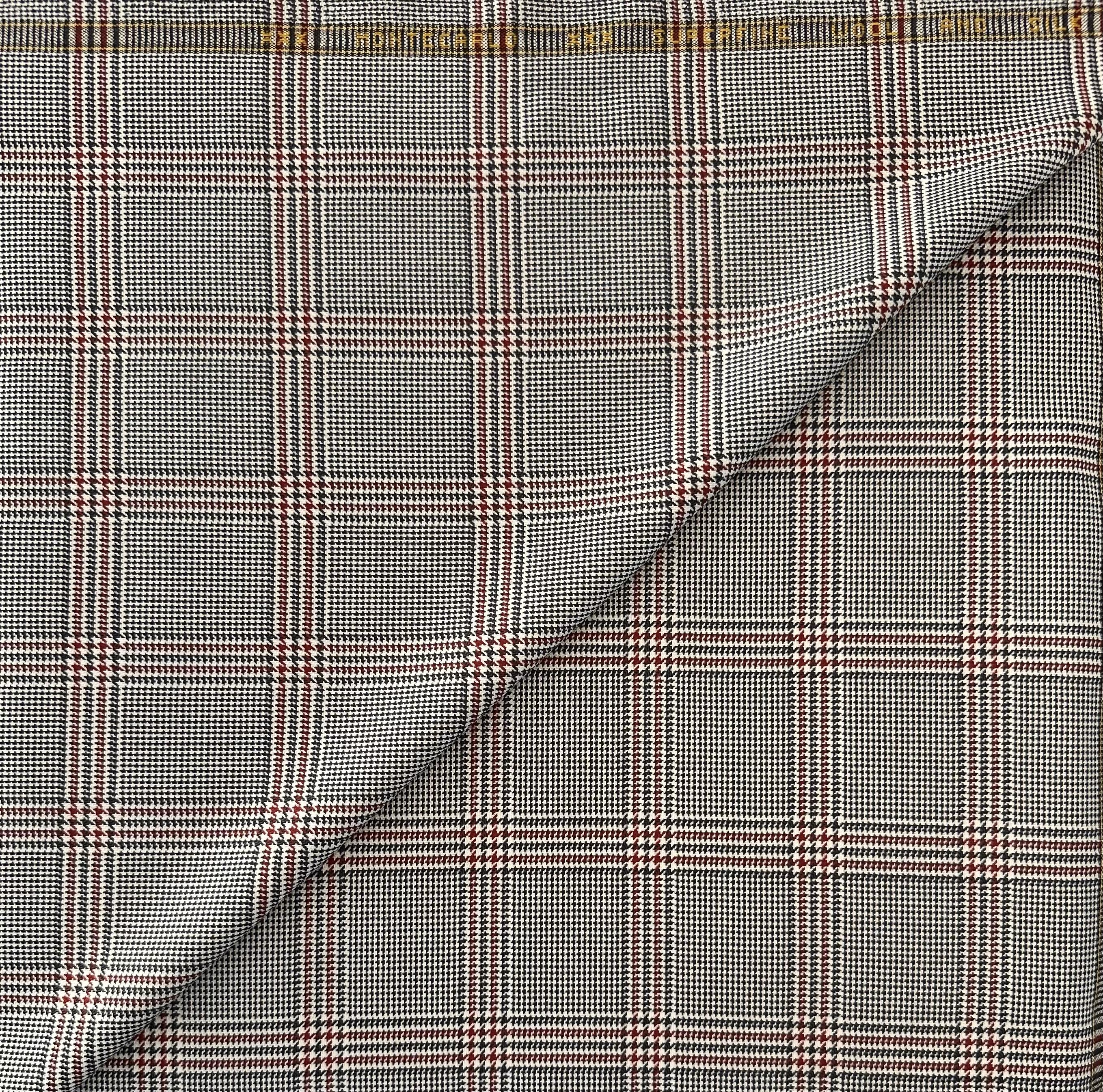 Italian Superfine Wool and Silk Glen Plaid Jacketing in Charcoal Red Bone
