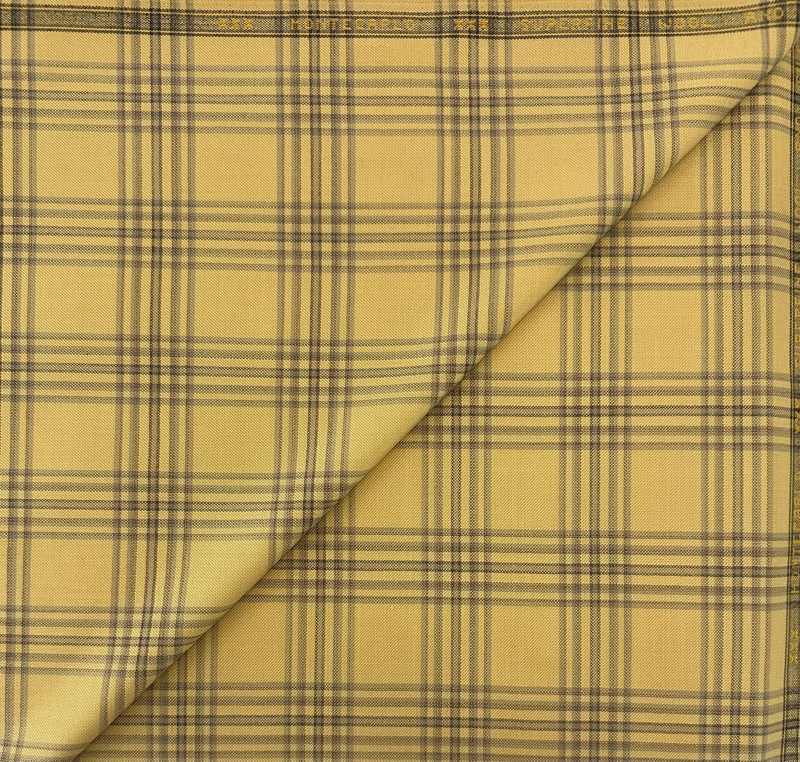 Italian Superfine Wool and Silk Plaid Jacketing in Mustard Yellow Grey