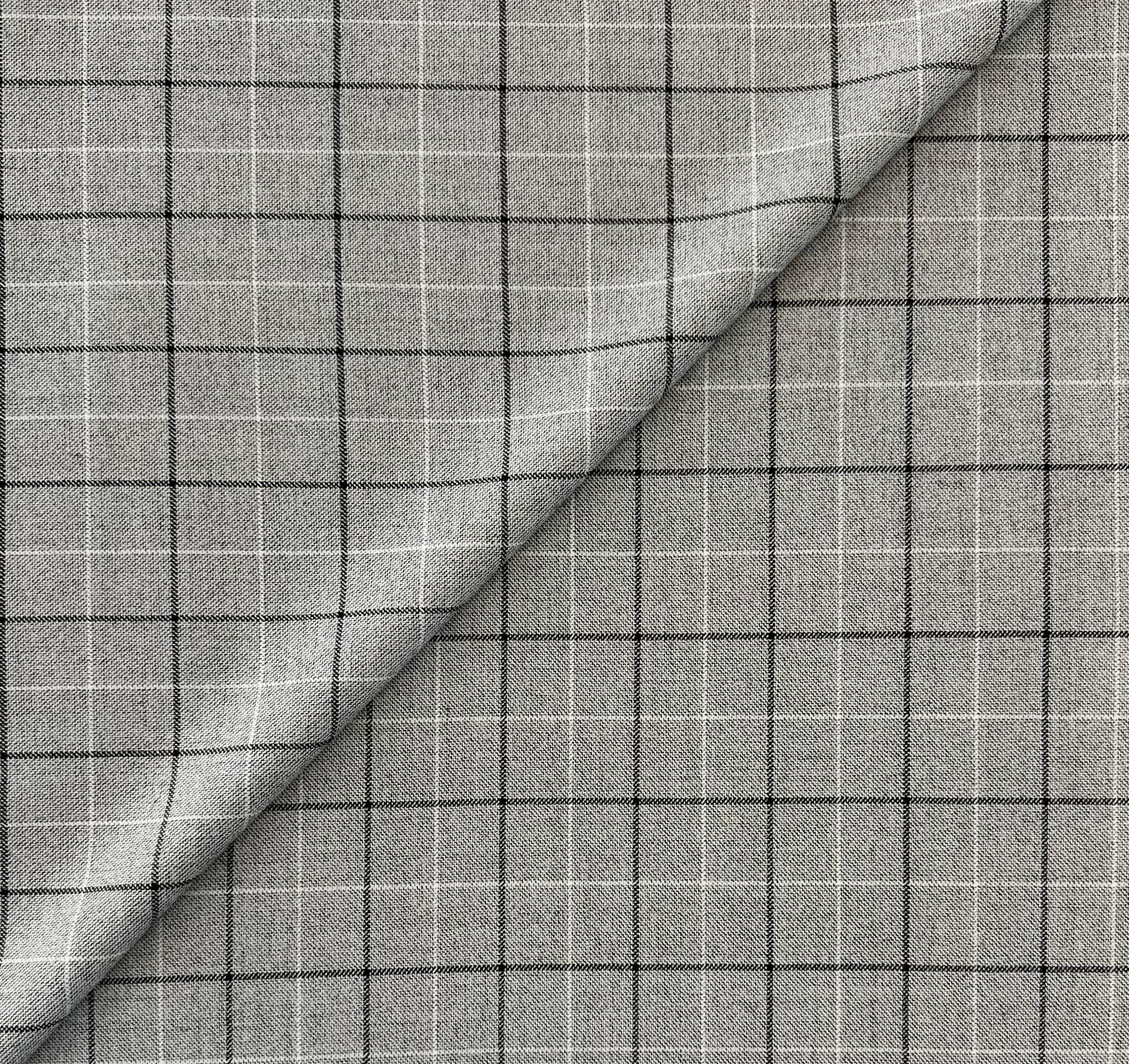 Italian Superfine Wool and Silk Plaid Jacketing in Grey Black Off White