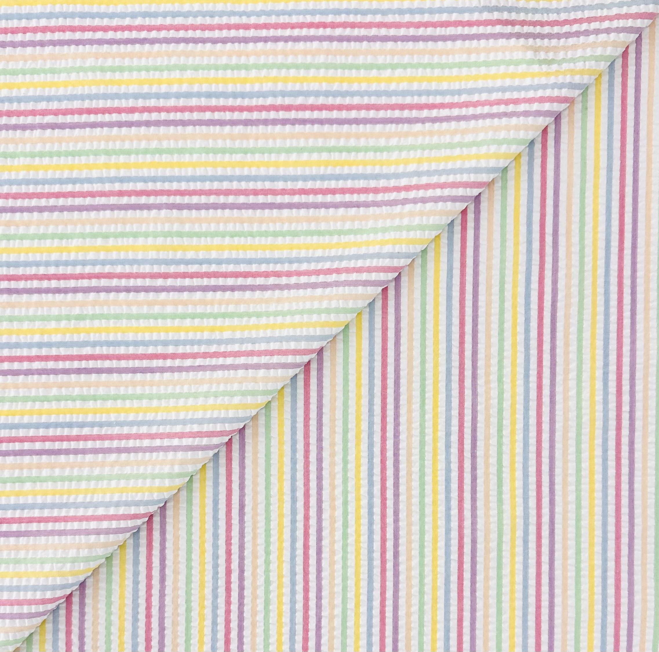 Poly Cotton Seersucker Stripe in Candy Multi