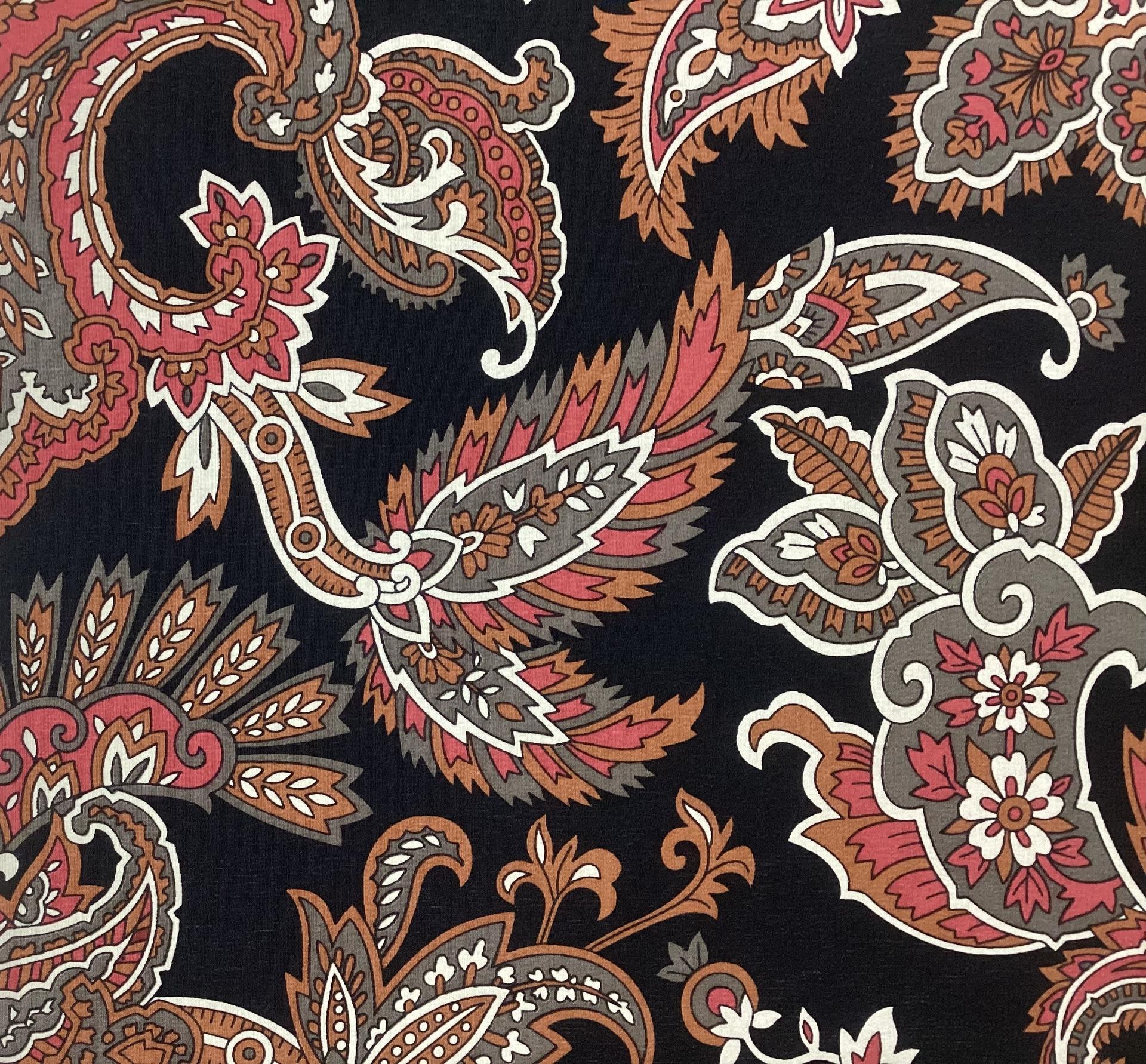 100% Silk CDC Printed In Black Ground