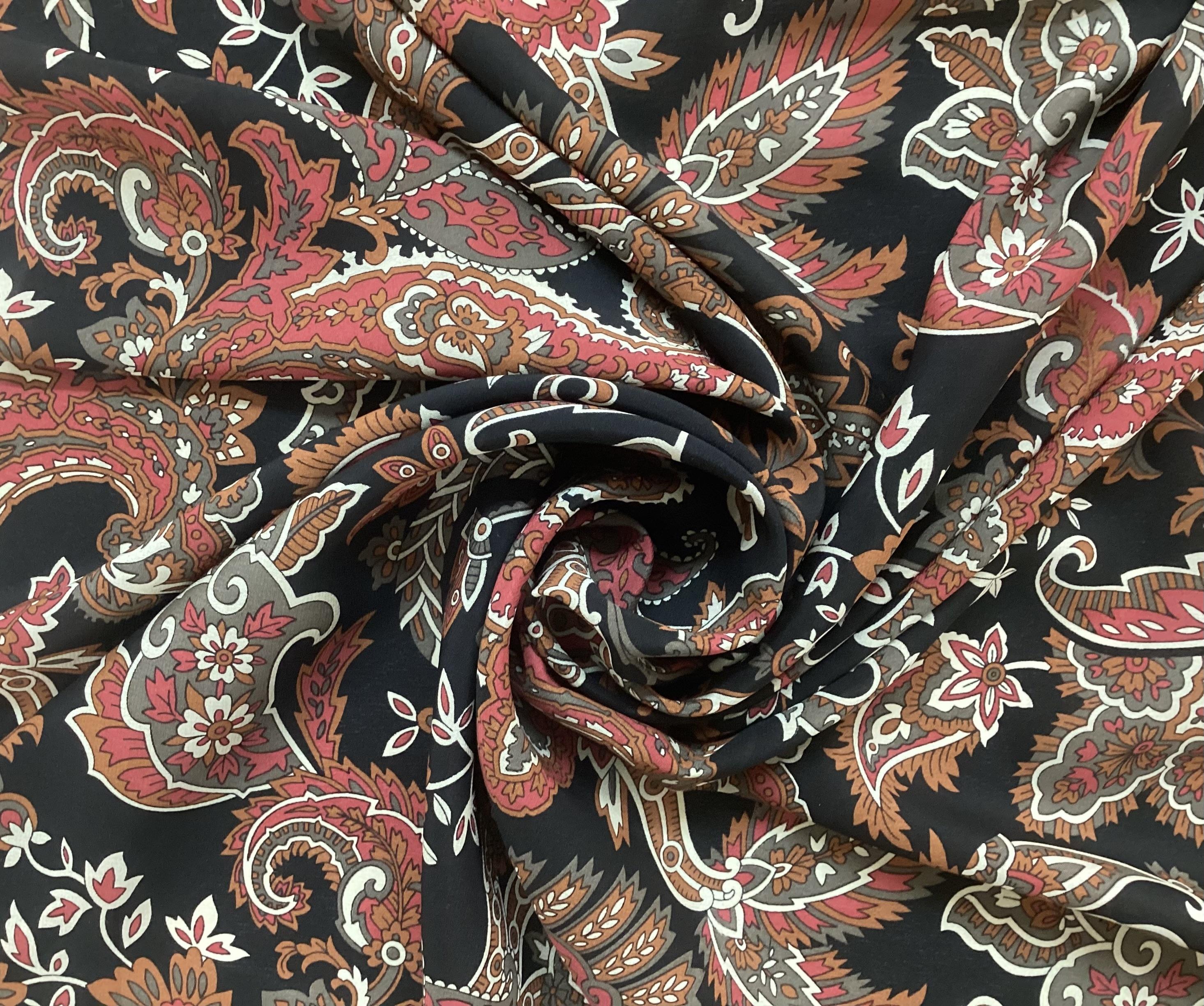 100% Silk CDC Printed In Black Ground