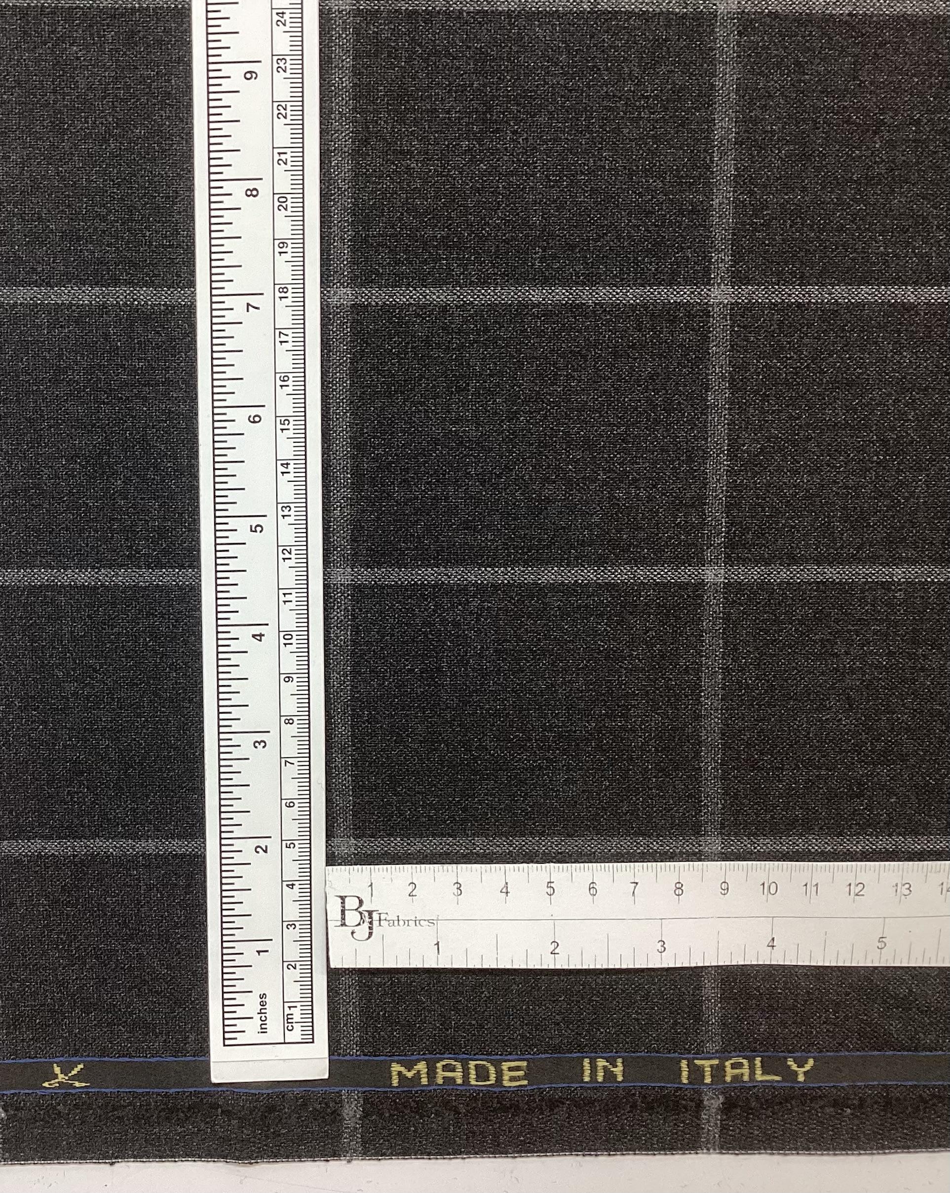 Italian Vitale Barberis Wool Windowpane in Charcoal