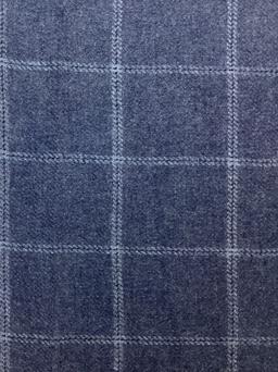 Made in England 100% Wool Flannel Plaid In Denim Blue 
