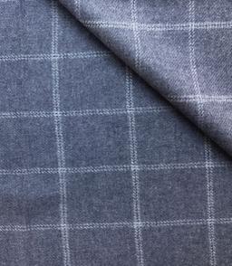 Made in England 100% Wool Flannel Plaid In Denim Blue 