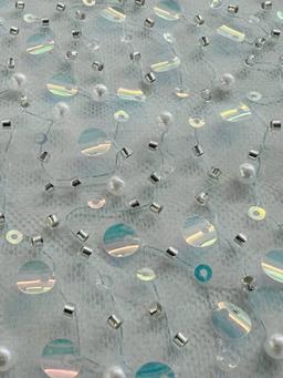 Opalescent Sequined Beaded Tulle in Turquoise 