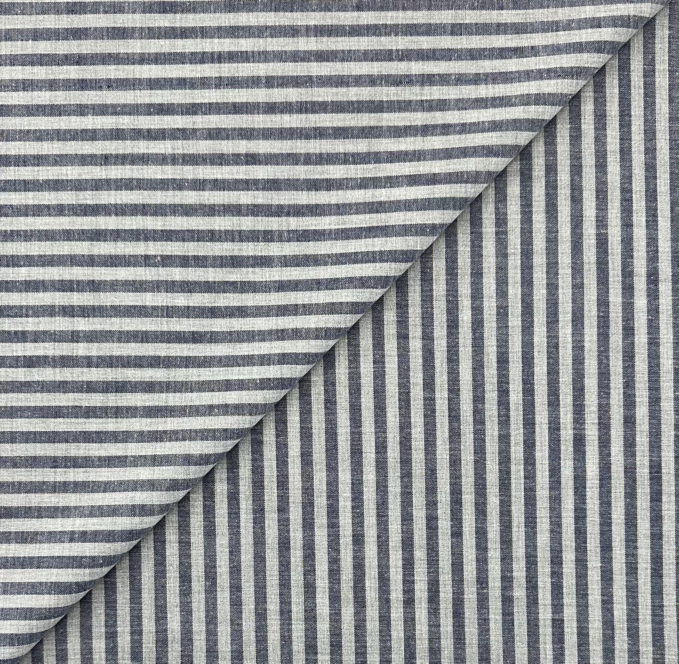 Imported Extrafine Cotton Shirting Stripe in Grey Navy