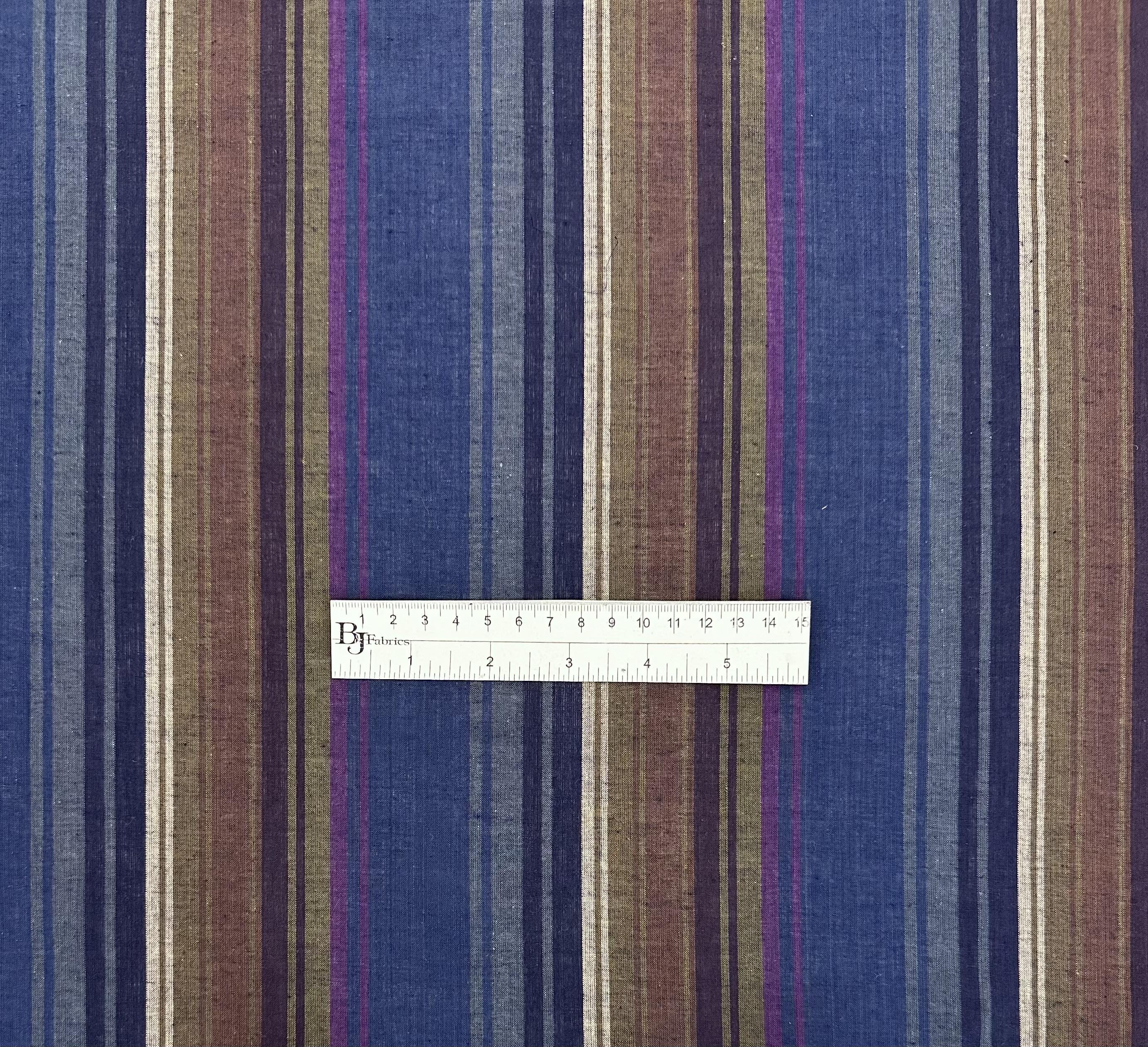 Woven Cotton Voile Multi Stripe in Navy