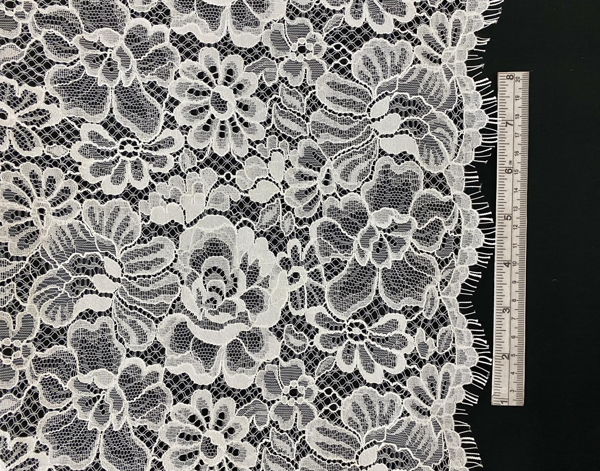 Double Scalloped Corded Chantilly Lace Fabric in Warehouse