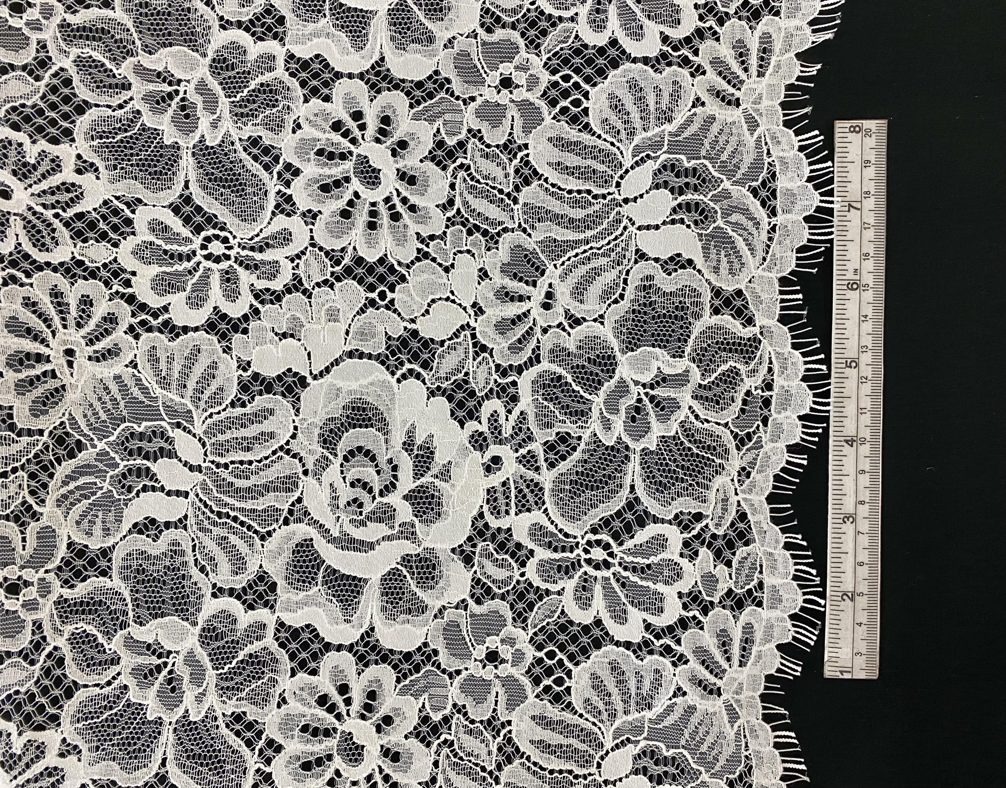Double Scalloped Corded Chantilly Lace Fabric in Warehouse