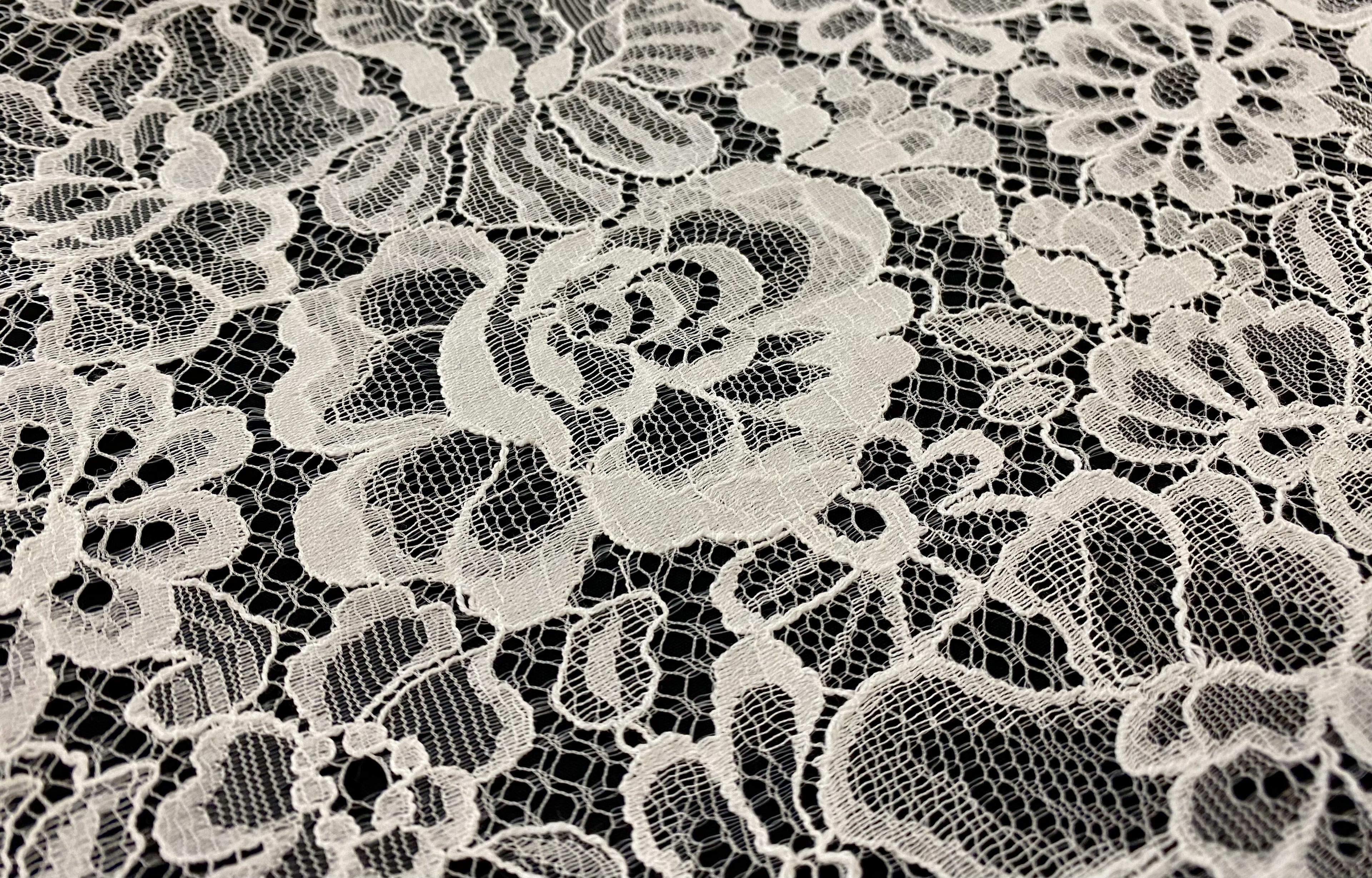 Double Scalloped Corded Chantilly Lace Fabric in Warehouse