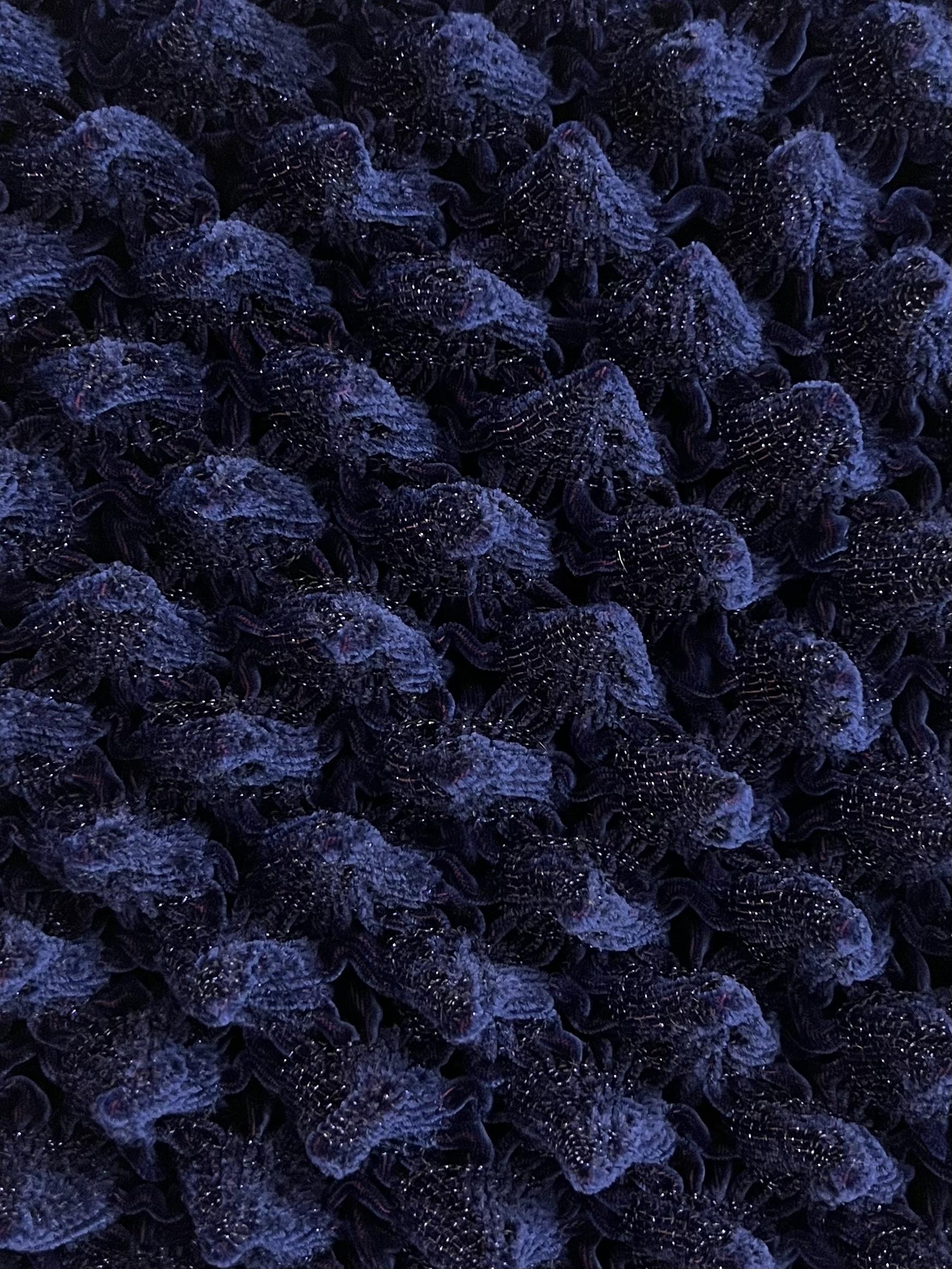 French Novelty Dimensional Cone Shaped Iridescent Velvet in Blue Red