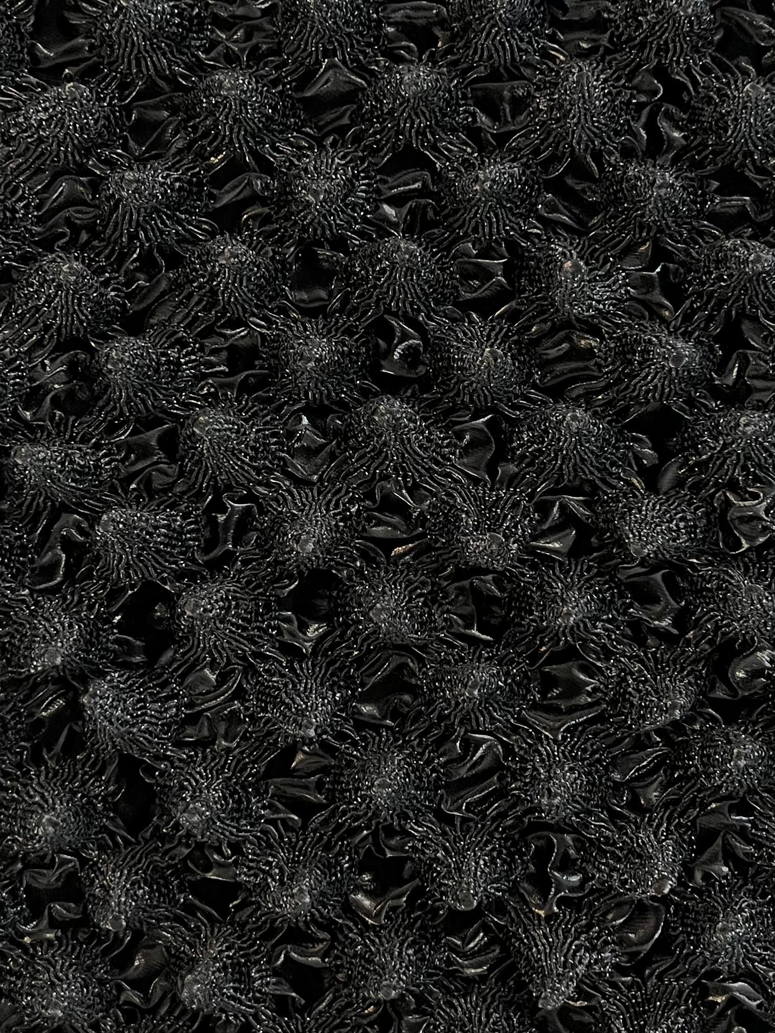 French Novelty Dimensional Cone-Shaped Coated Viscose-blend in Black