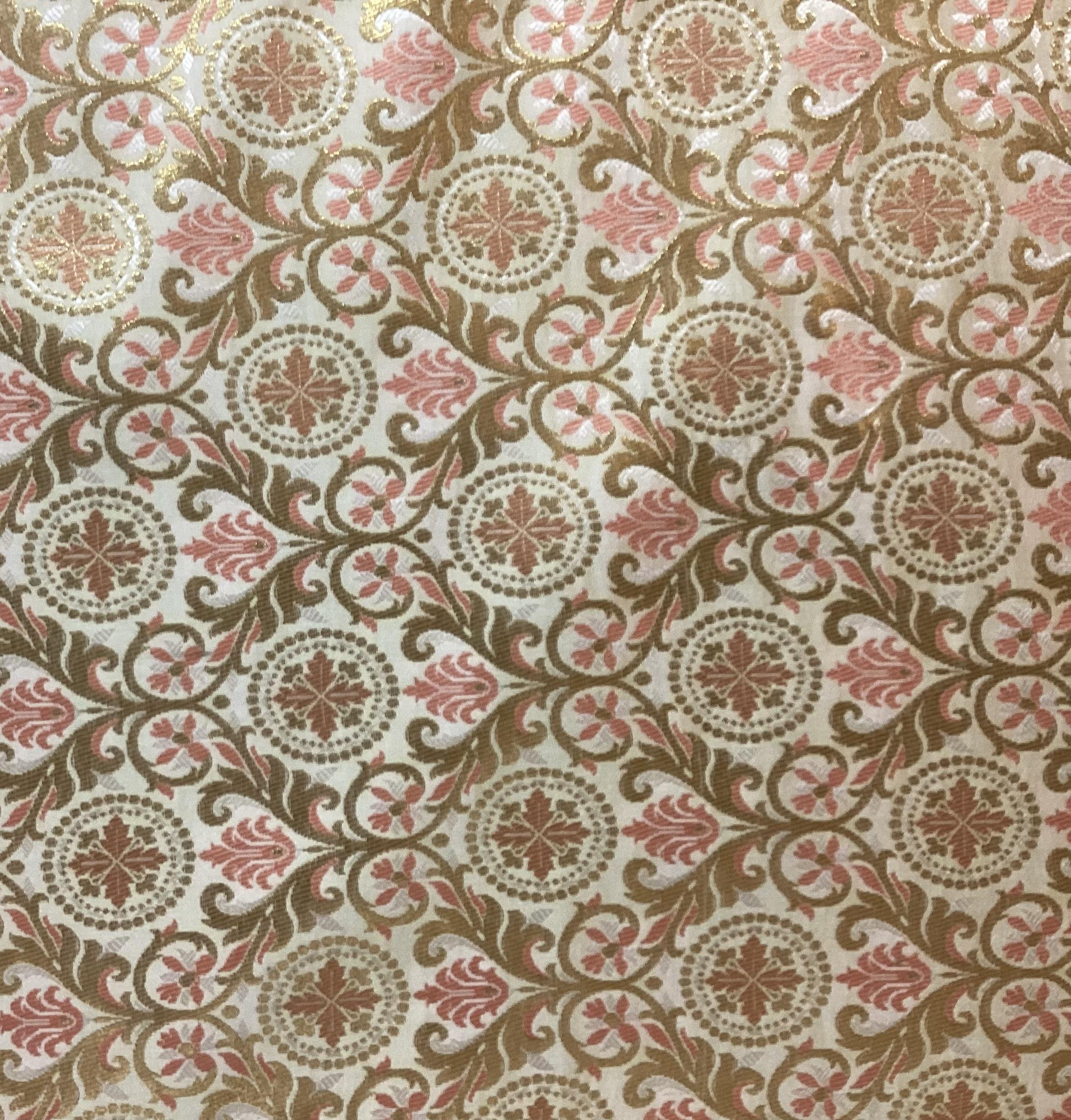 Metallic Brocade in Off White with Gold & Pink