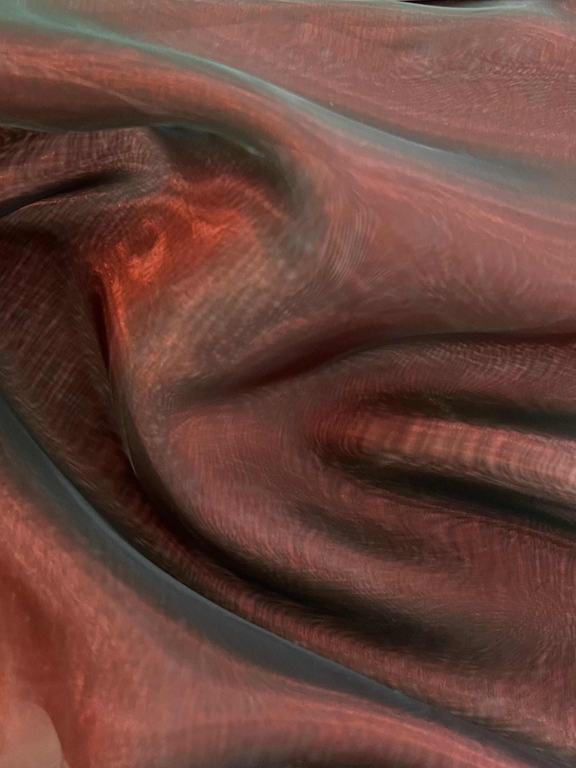 Polyester Extra Fine Iridescent Organza in Green/Coral