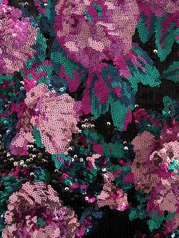 Floral Sequins on Black Polyester Chiffon