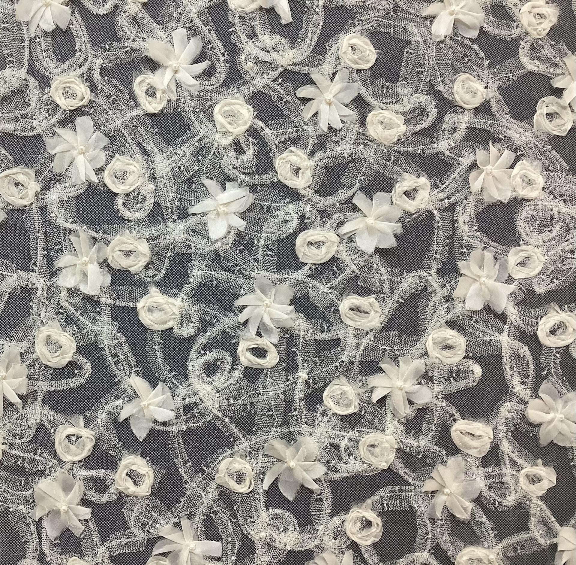 Novelty 3D Embroidery Tulle In Pearl 