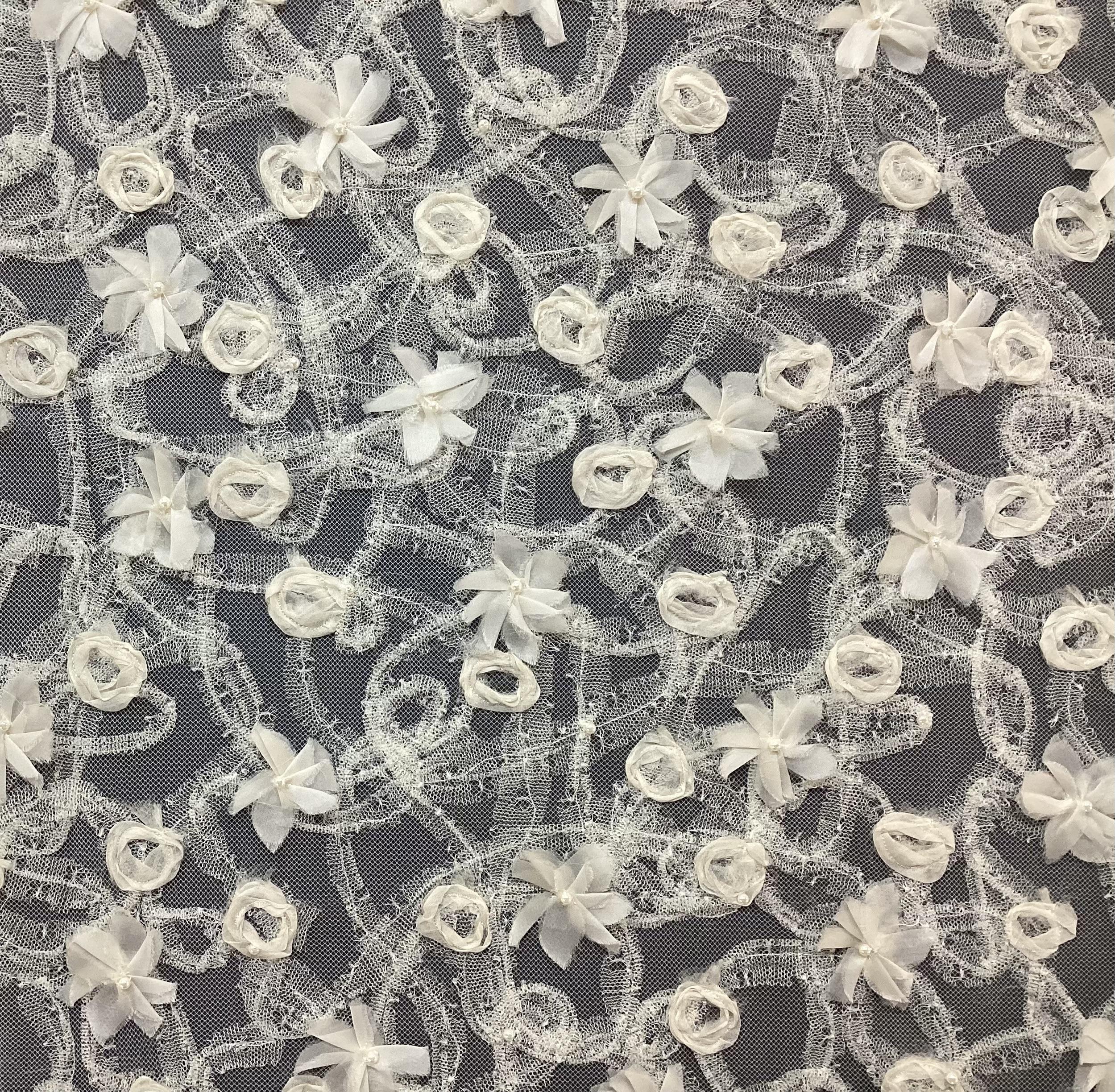 Novelty 3D Embroidery Tulle In Pearl