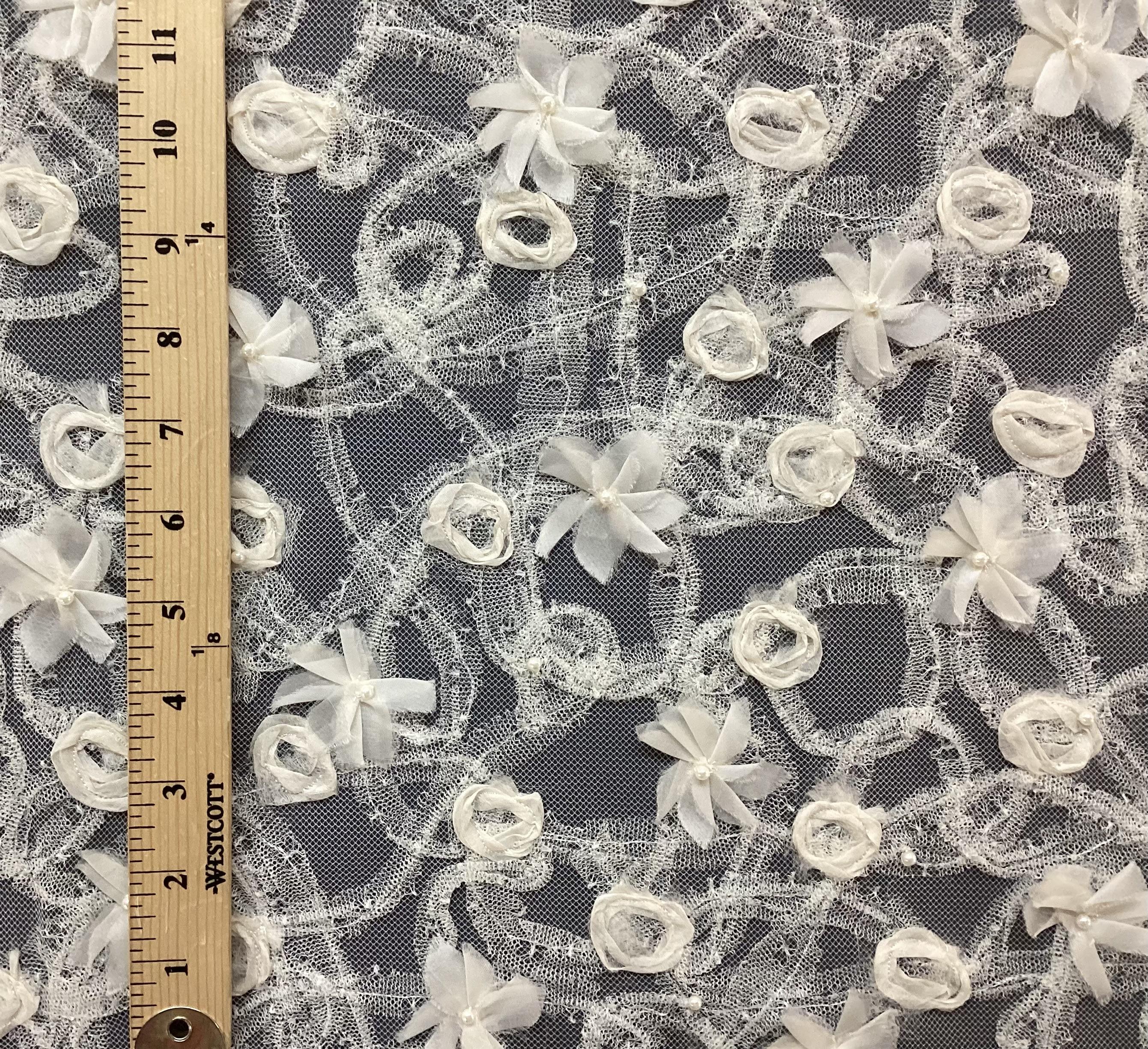 Novelty 3D Embroidery Tulle In Pearl 
