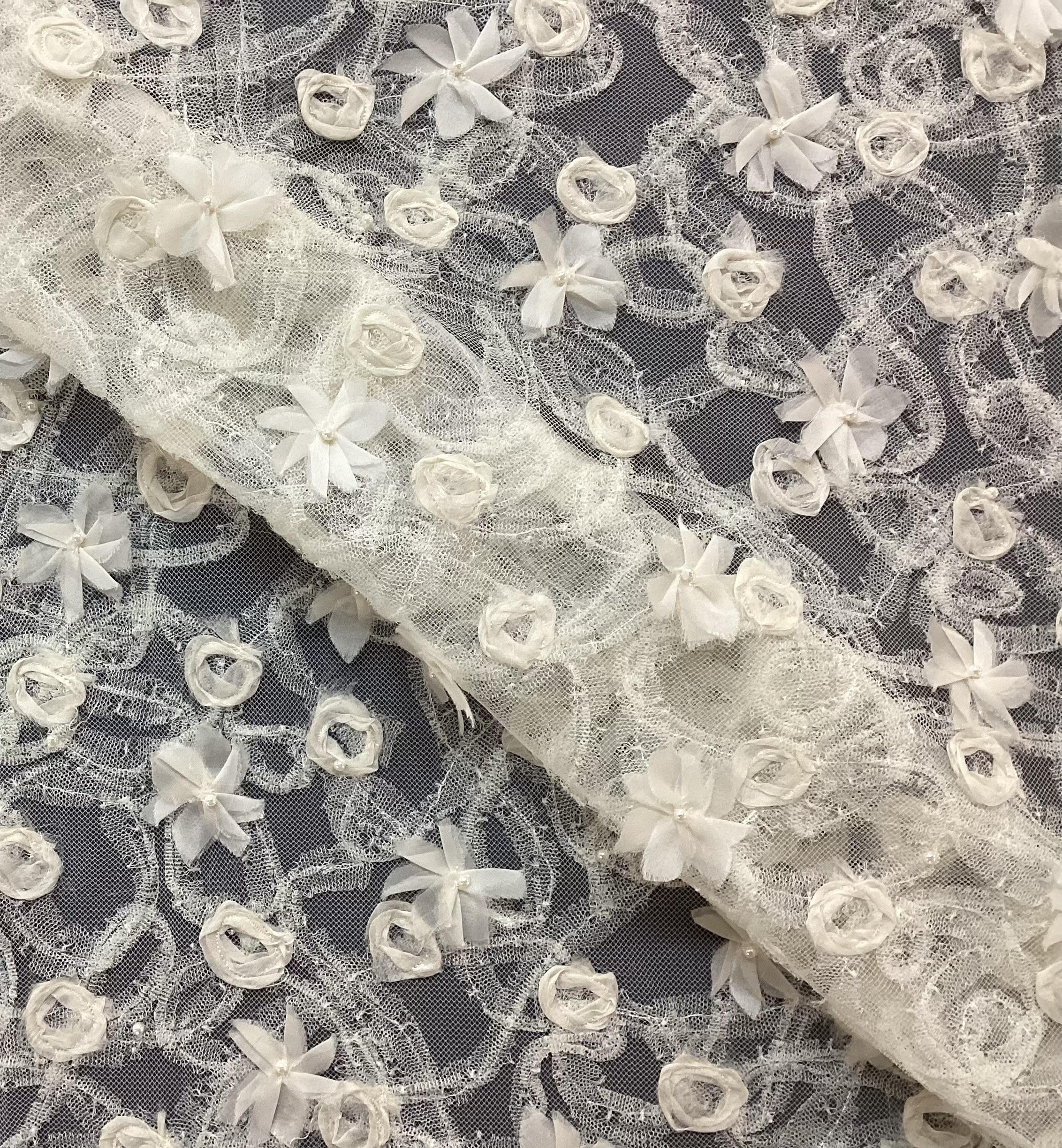 Novelty 3D Embroidery Tulle In Pearl 