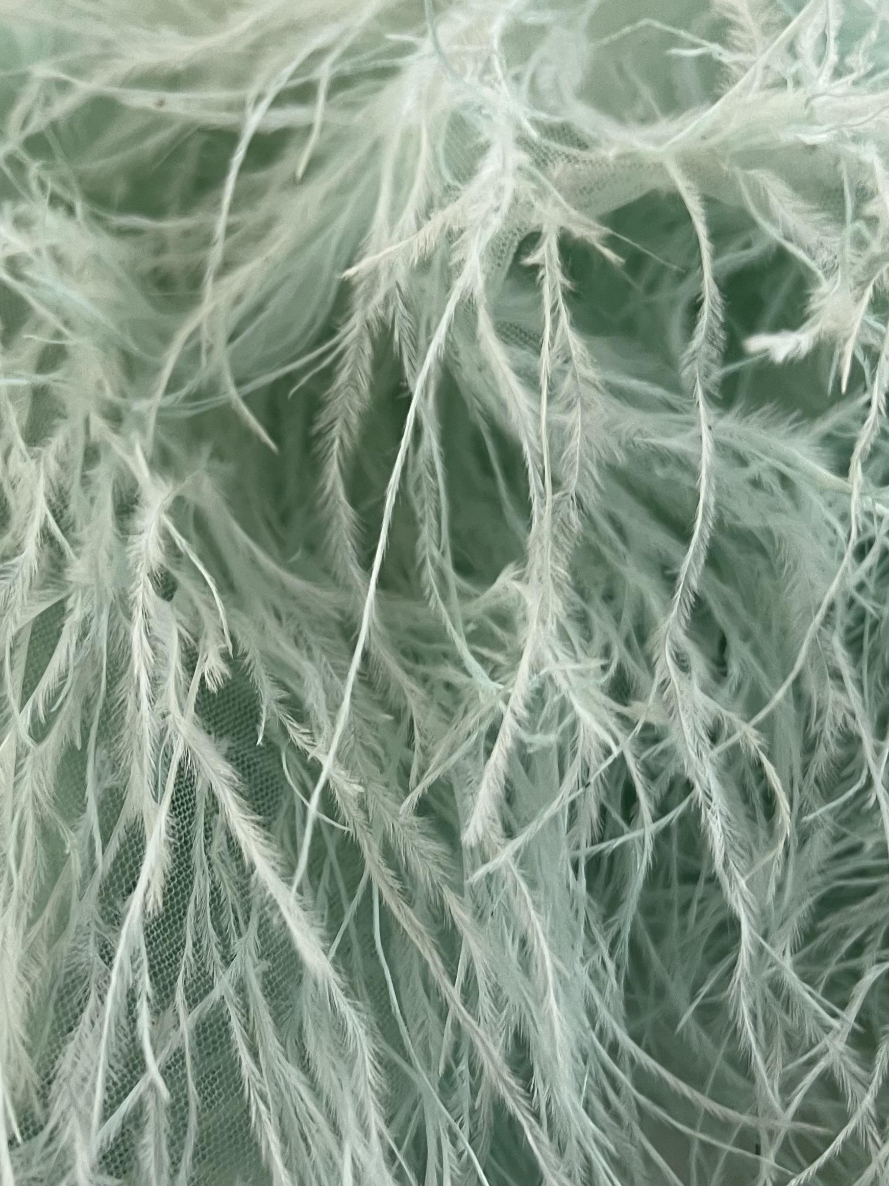 Hand Applied Ostrich Feather in Iced Mint