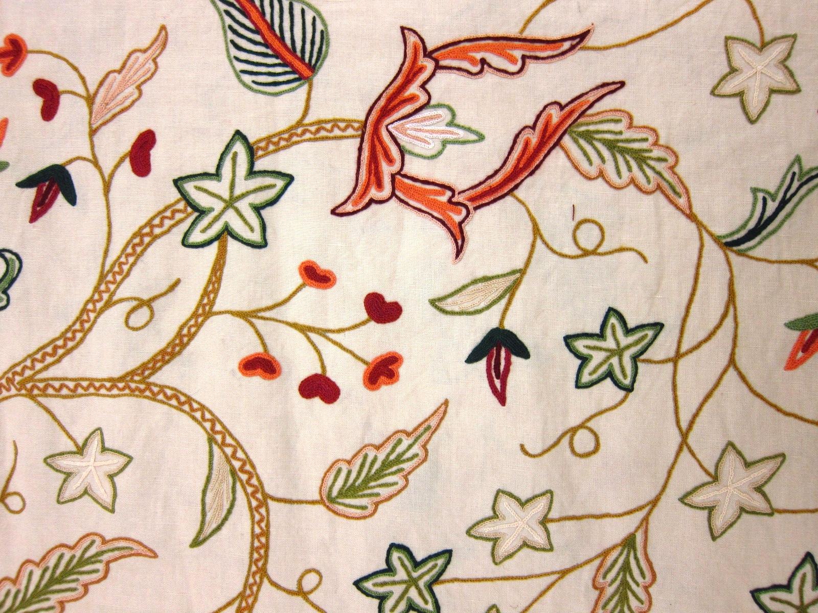 Floral Crewel Embroidery on Linen0