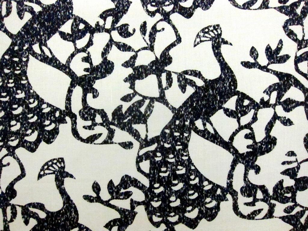 Linen Upholstery Peacock Print0