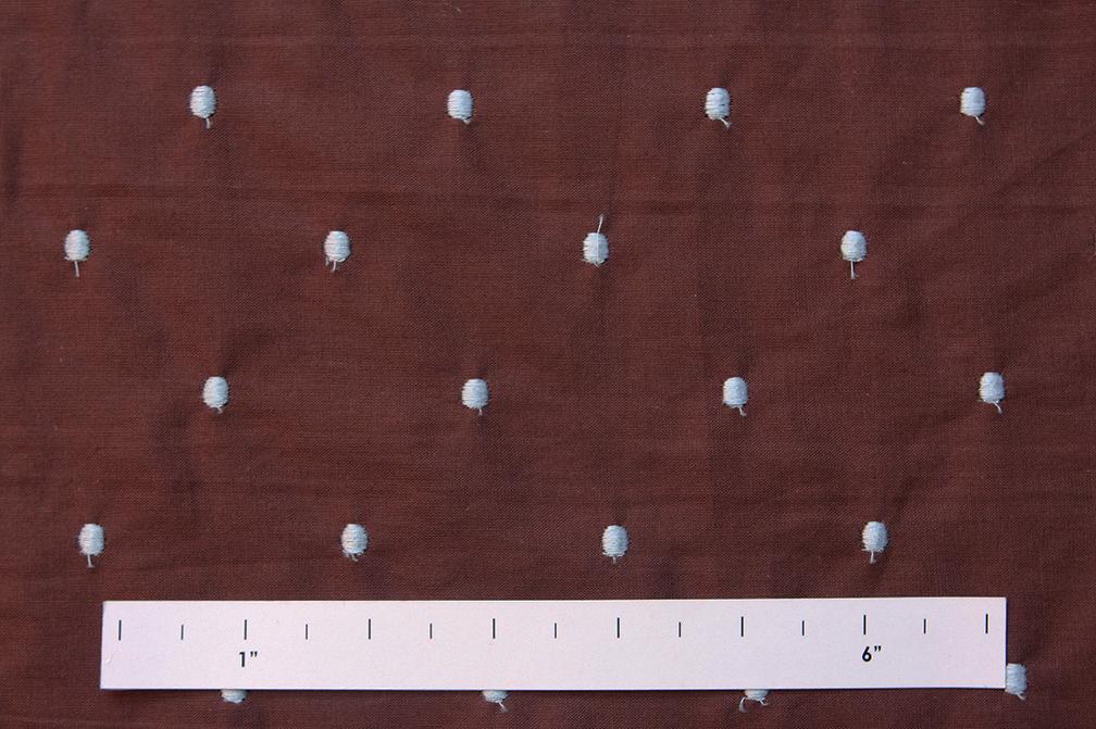 Cotton Embroidered Dots in Blue over Brown1