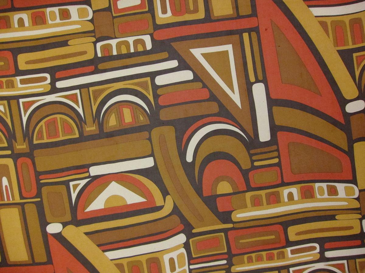 Printed Silk Chiffon Orange Yellow Brown White Abstract Print With Multicolor Dots And Stripes