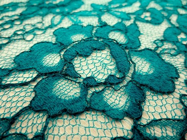 Peacock blue floral Stretch French Chantilly Lace
