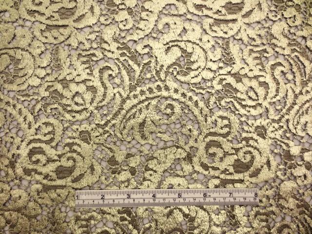 Double scallop paisley light gold metallic painted French Embroidered Lace