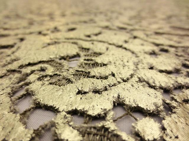 Double scallop paisley light gold metallic painted French Embroidered Lace