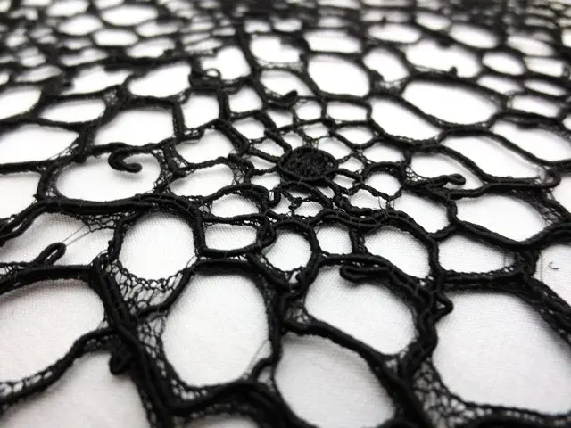 Double scallop black floral corded French Chantilly Lace