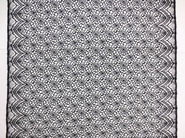 Double scallop black floral corded French Chantilly Lace