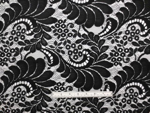 Single scallop black floral French Chantilly Lace