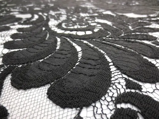 Single scallop black floral French Chantilly Lace