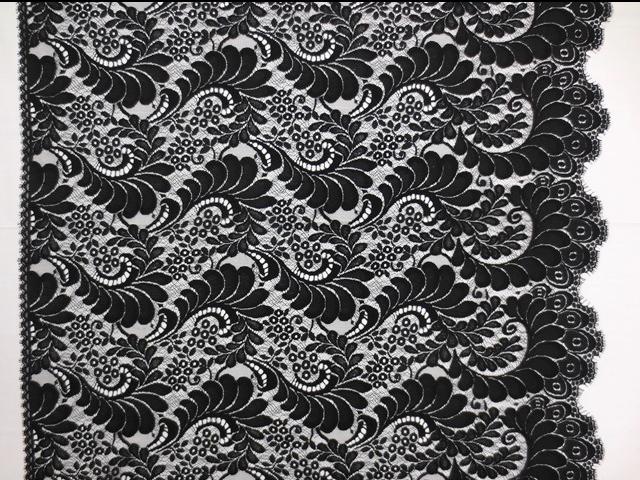Single scallop black floral French Chantilly Lace