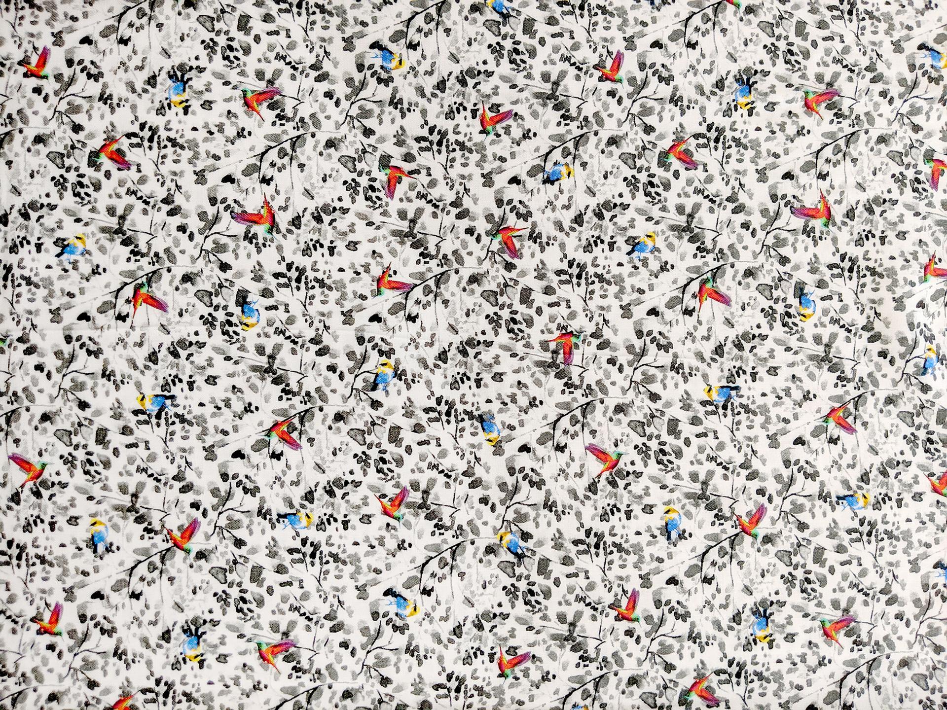 Viscose Print with Small Florals and Birds