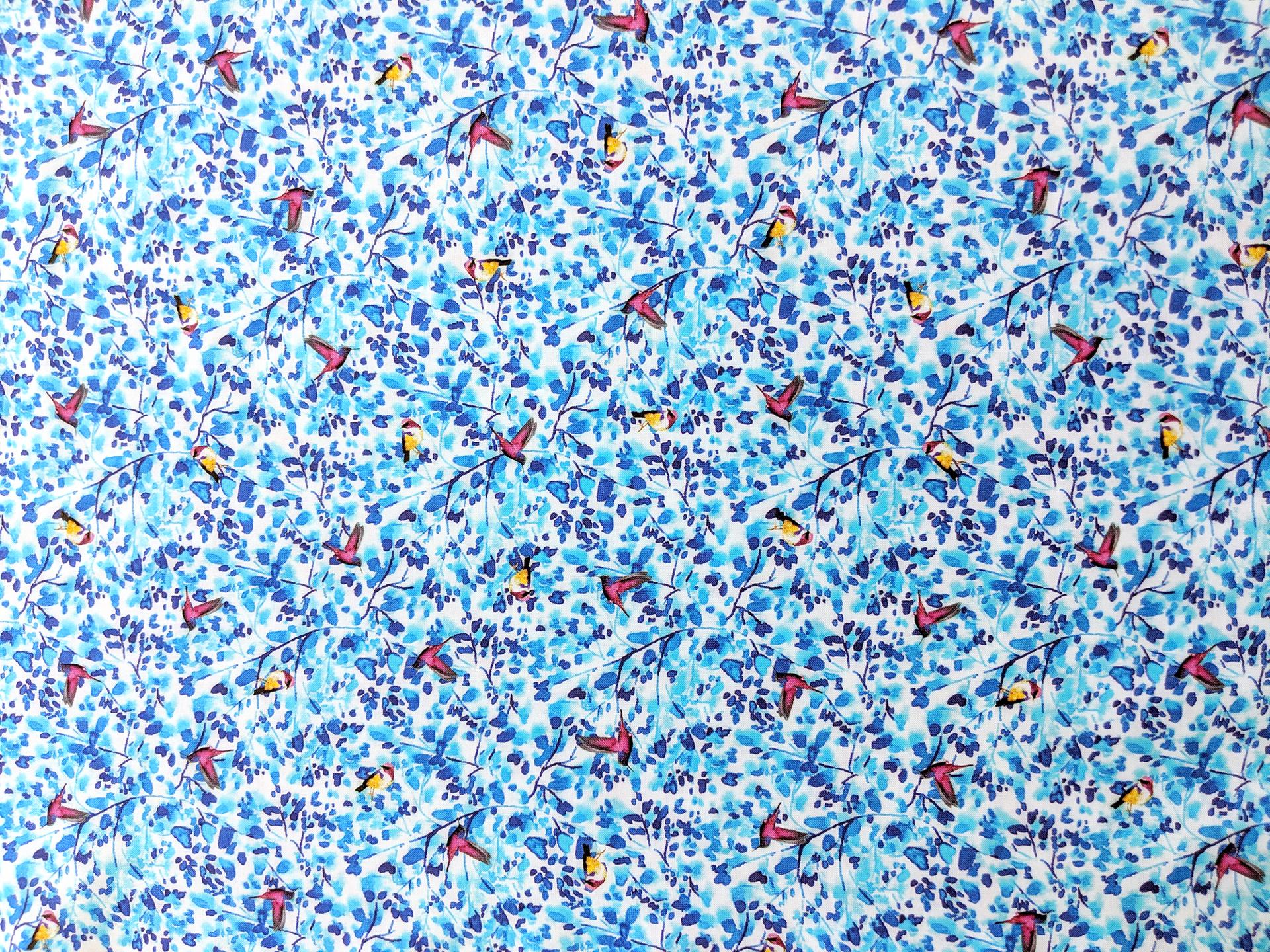 Viscose Print with Small Florals and Birds