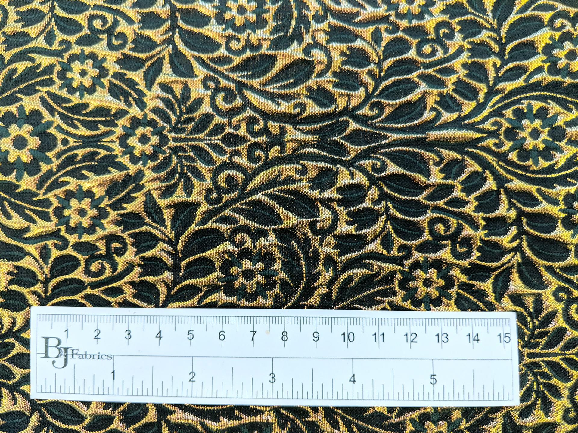Metallic Brocade with Heavy Floral Ornamentation with Dark Green Accents