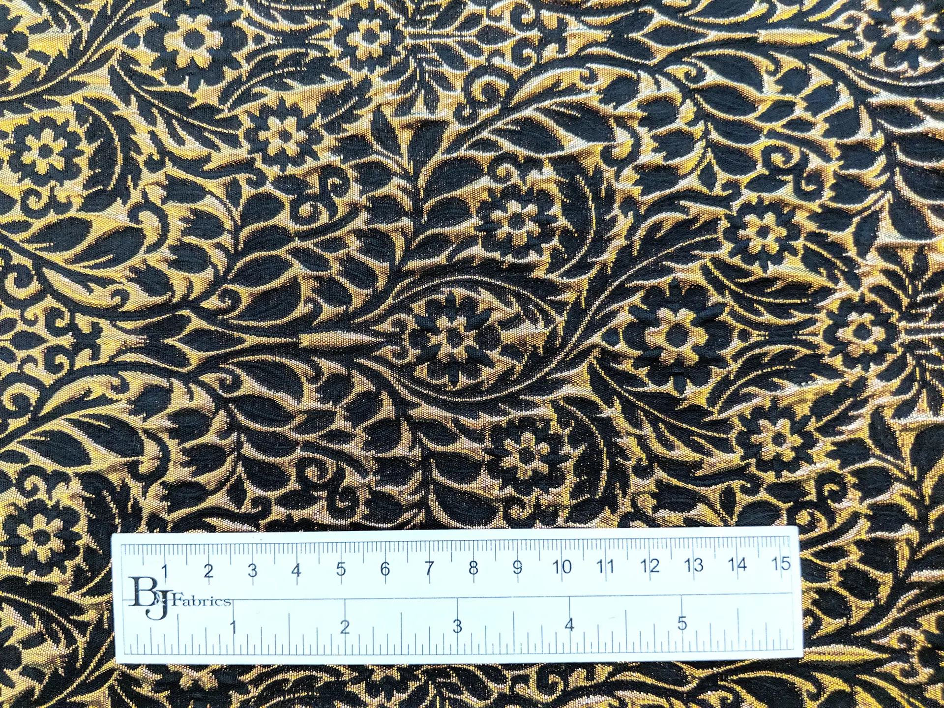 Metallic Brocade with Heavy Floral Ornamentation with Black Accents
