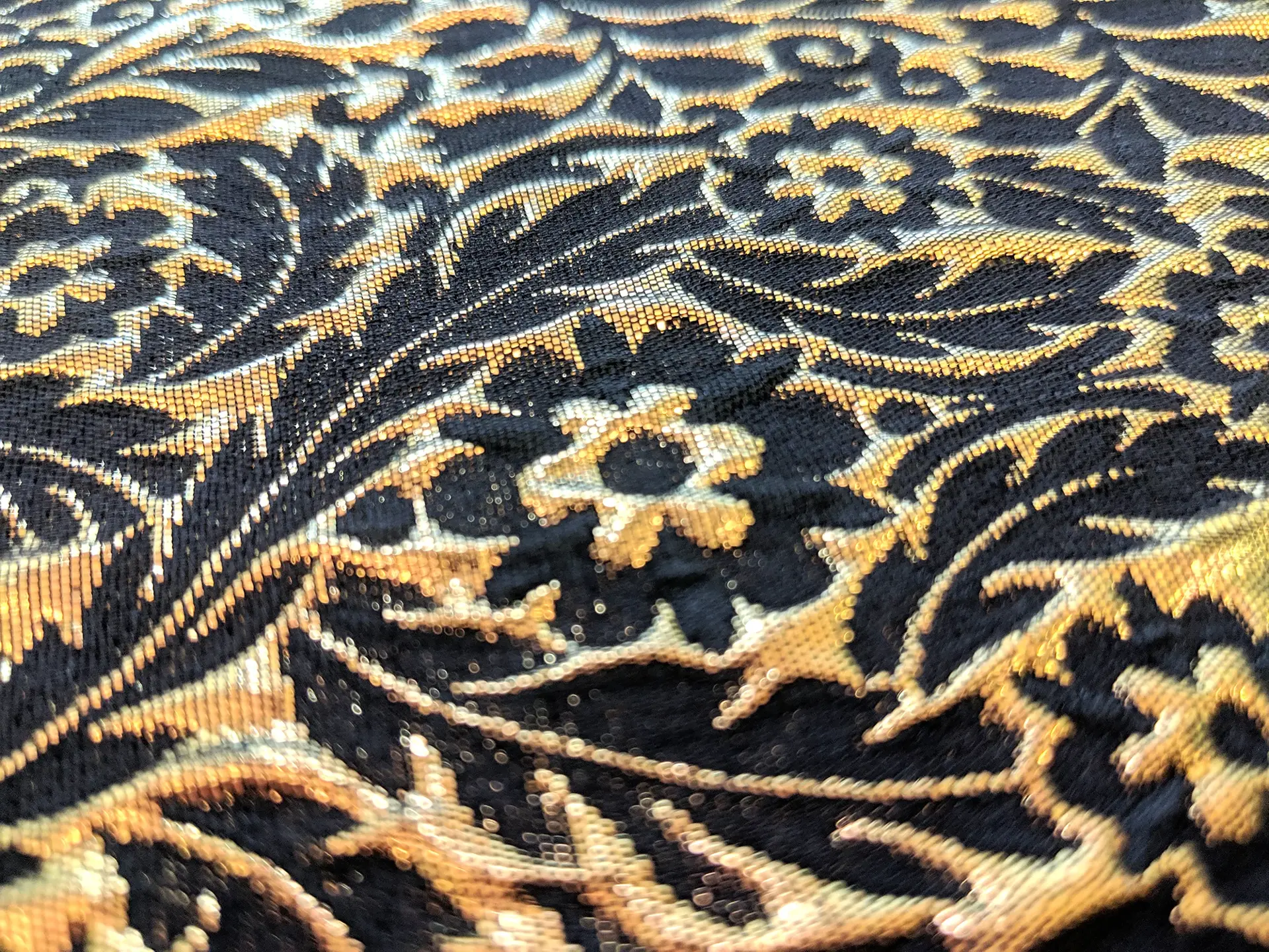 Metallic Brocade with Heavy Floral Ornamentation with Black Accents