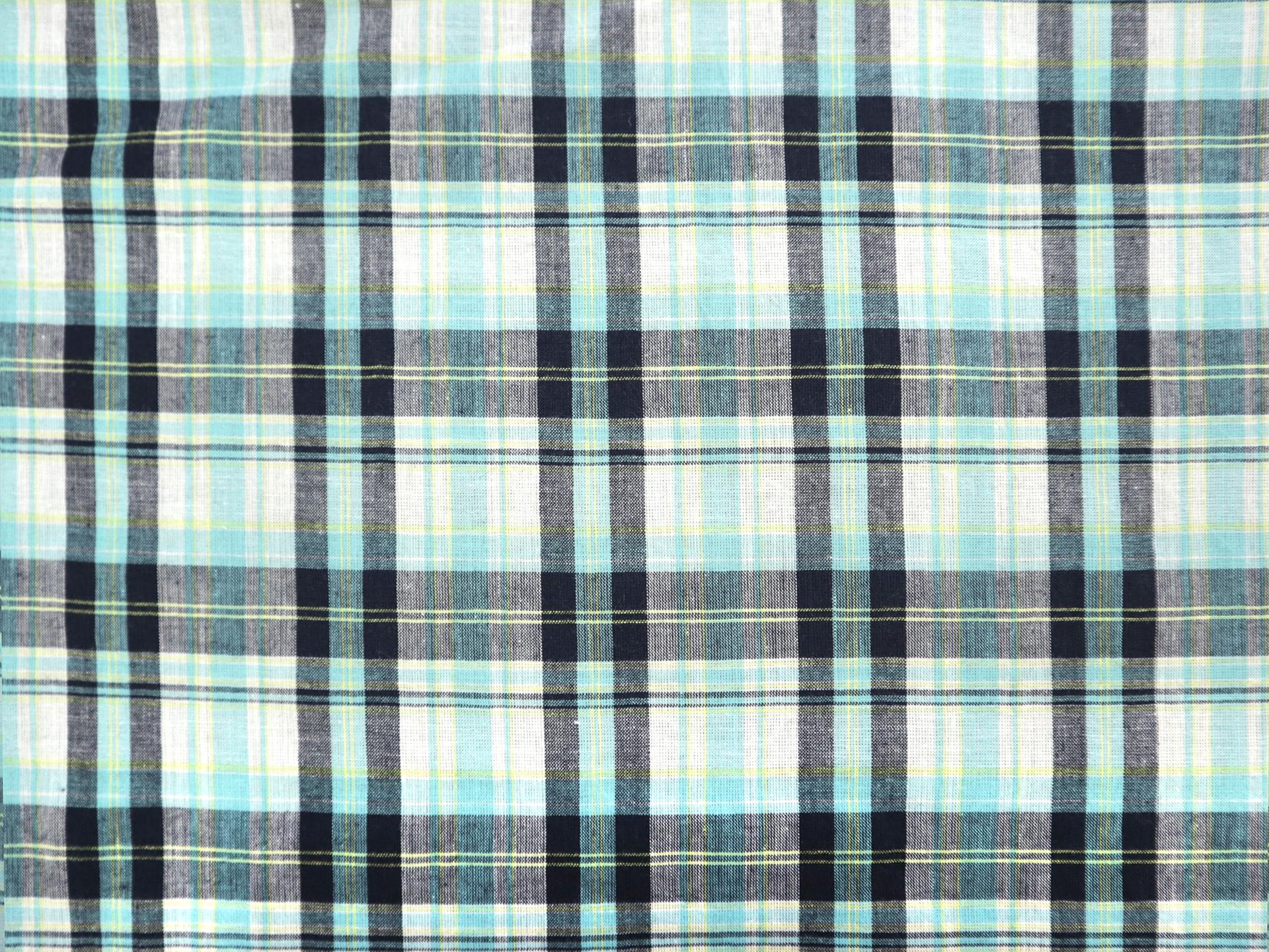 Lightweight Cotton Plaid Shirting in Turquoise & Navy